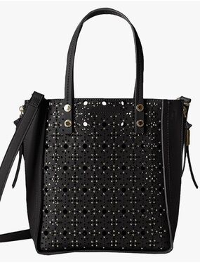 Steve Madden Black Laser Cut Perforated Studded Tote Bag Shoulder Handbag